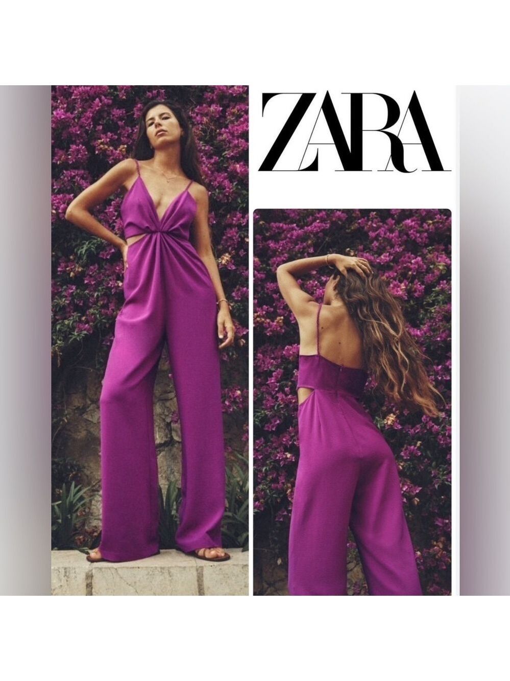 Zara purple cutout spaghetti strap V-neck jumpsuit Sz XS NWT
